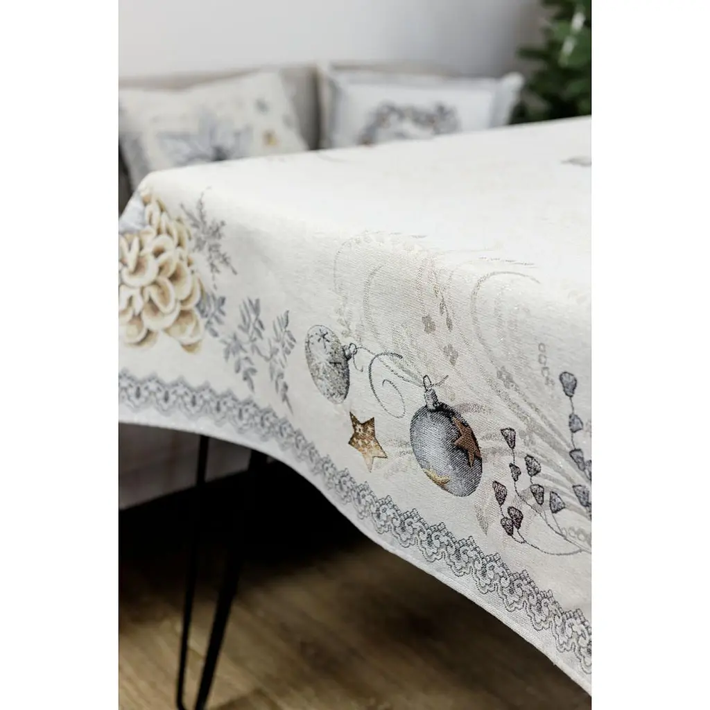 Скатертина гобеленова Прованс Silver Star 300х135 см сіра (31275) - фото 3