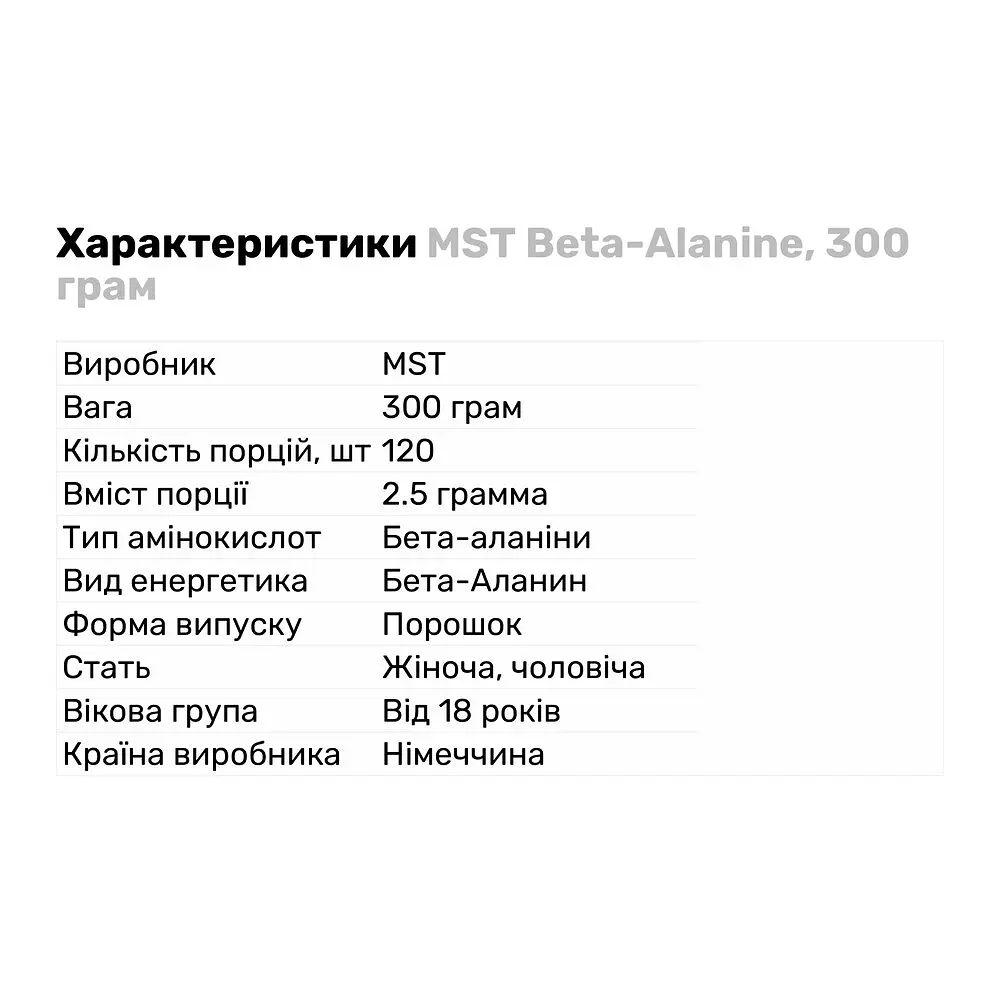 Аминокислота MST Beta-Alanine, 300 грамм - фото 2