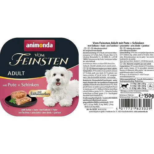 Вологий корм для собак Animonda Vom Feinsten gourme Adult with Turkey+Ham з індичкою та шинкою, 150 г - фото 2