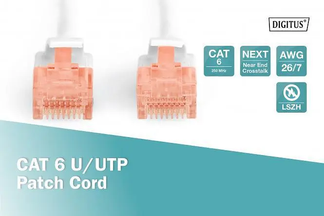 Патч-корд Assmann CAT 6 U-UTP, Cu, LSZH AWG 26/7, длина 0,25 м, DK-1617-0025 White - фото 3