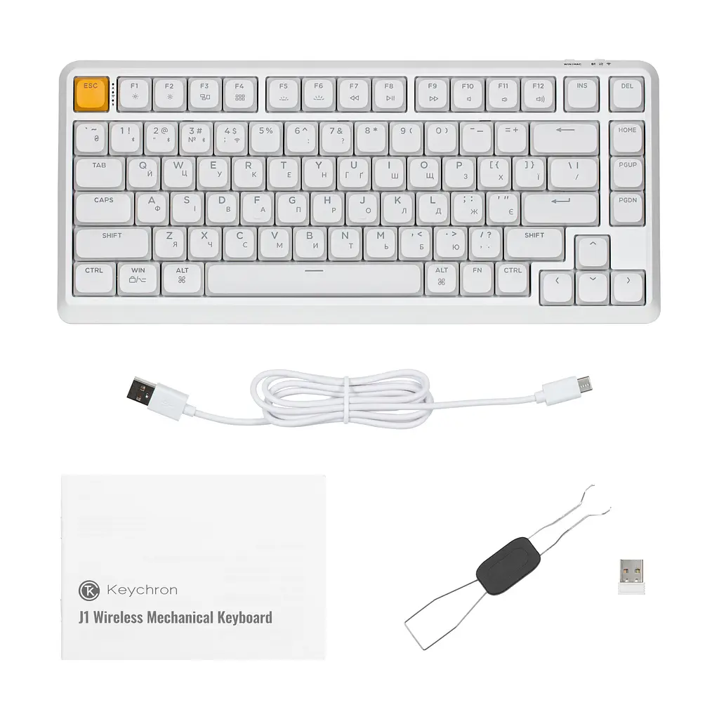 Клавіатура механічна J1 82Key, K pro Brown, WL/BT/USB-A, QMK, Hot-swap, EN/UKR, RGB, білий Keychron teh0013903 - фото 3