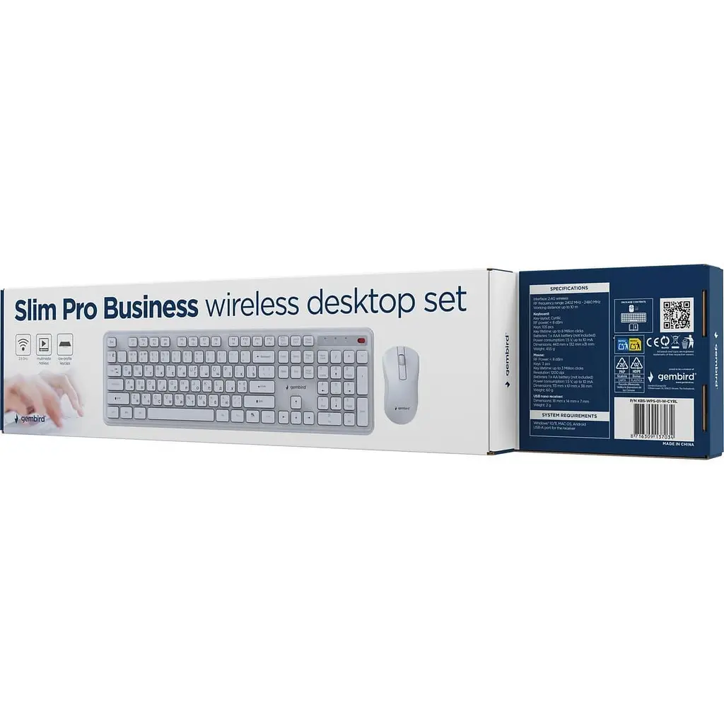 Комплект (Клавіатура та миша) Gembird KBS-WPS-01-W-CYRL White (KBS-WPS-01-W-CYRL) - фото 5