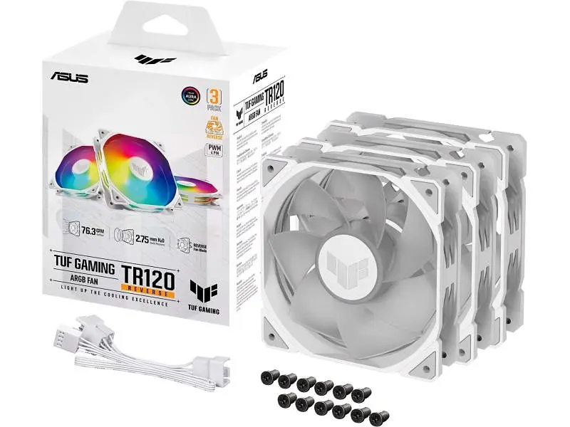 Вентилятор Asus TUF Gaming TR120 ARGB Reverse White 3-Pack (90DA00D3-B09020) - фото 8
