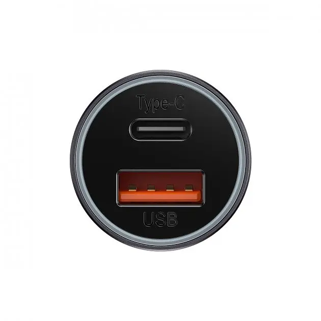 АЗП Baseus Golden Contactor Max Dual Fast Charger Car Charger U + C 60W Dark Gray - фото 2