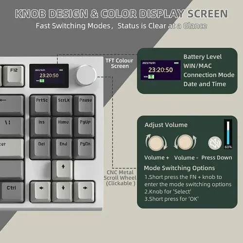 Клавіатура бездротова K86, Retro Grey, Bluetooth 5.0 / 2.4GHz USB / Type-C, механічна ( Attack Shark teh0028302 - фото 3