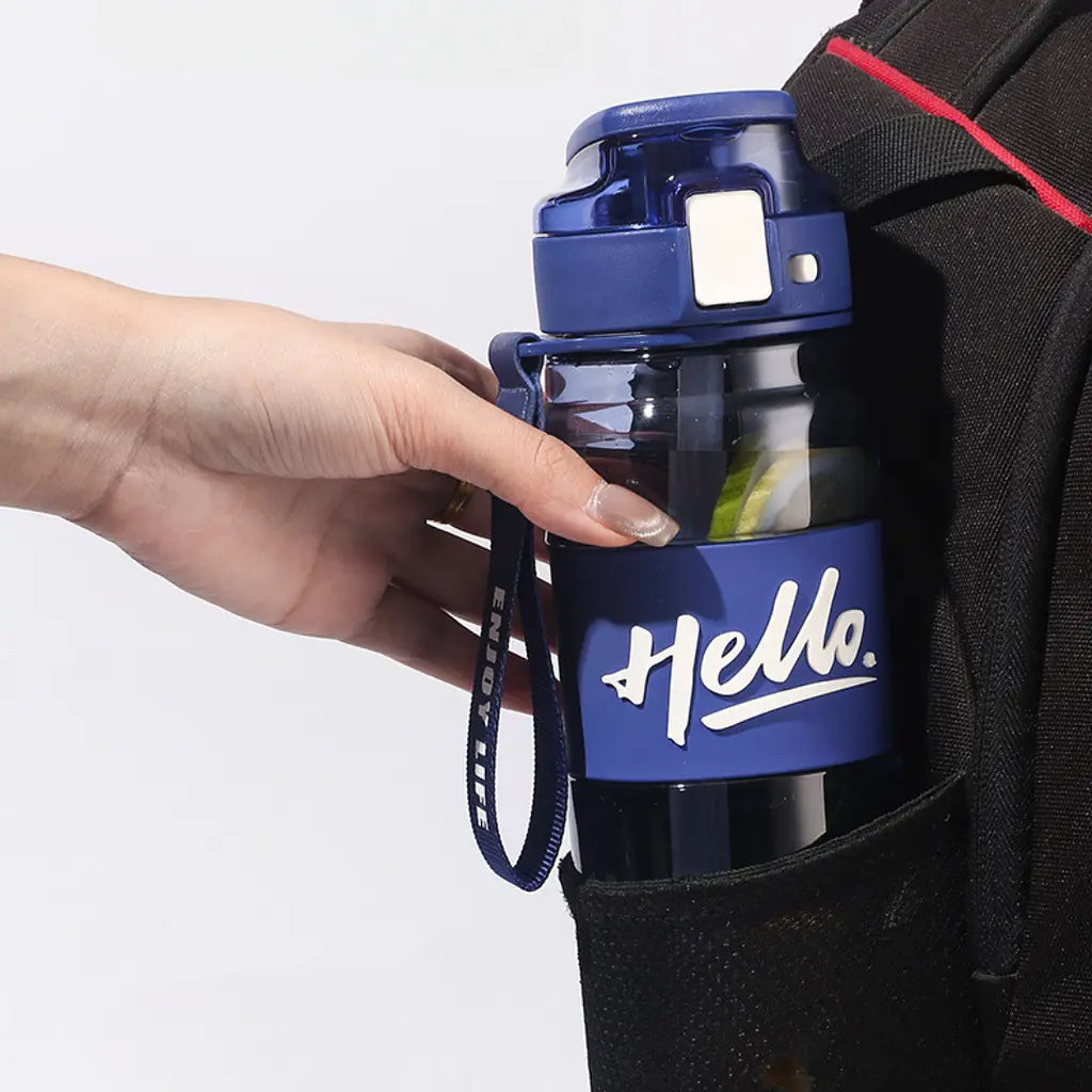 Пляшка для води спортивна Hello 860 мл з тубочкою та ручкою, синій Happy Life HP17303BL - фото 6