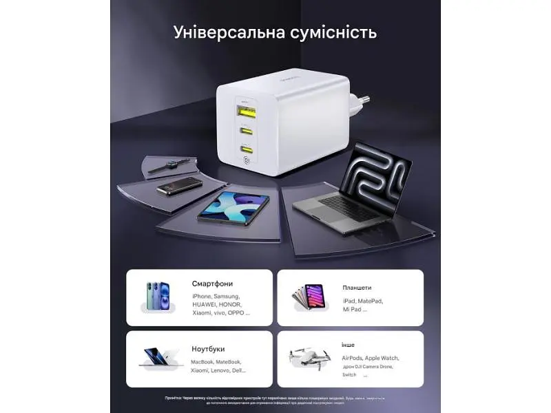 Мережевий зарядний пристрій BASEUS EnerFill FE11 100 W White (P10182102213-00) - фото 3