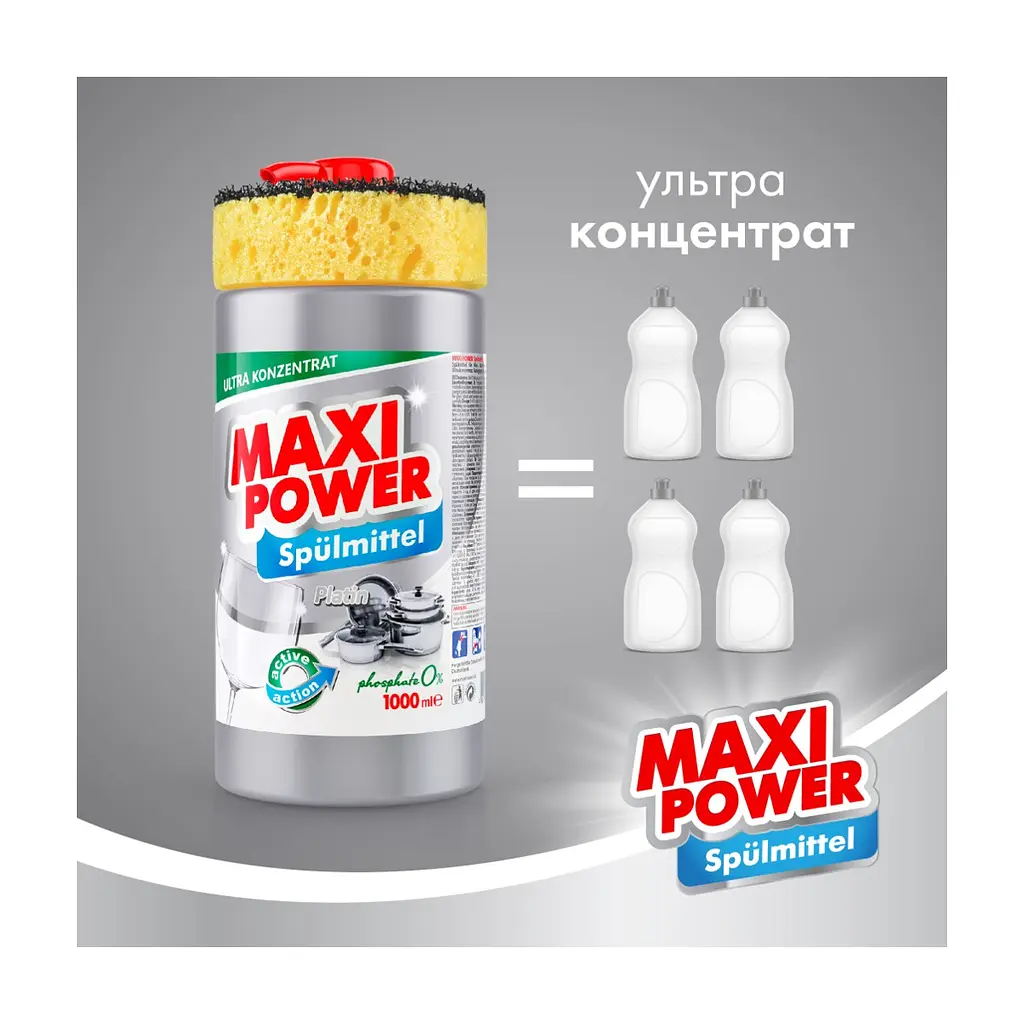 Средство для ручного мытья посуды Maxi Power Платинум 1000 мл (4823098402794) - фото 3