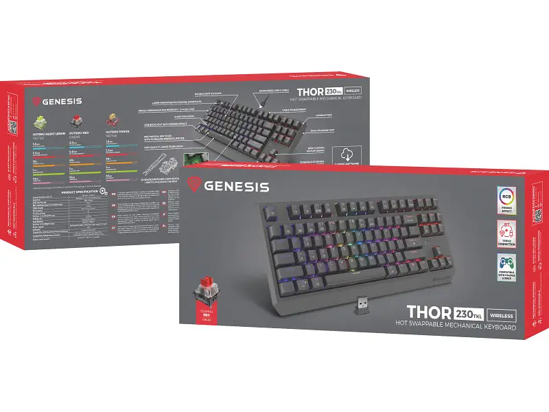 Клавіатура Genesis Thor 230 TKL Wireless RGB Outemu Red Black (NKG-2106) - фото 9