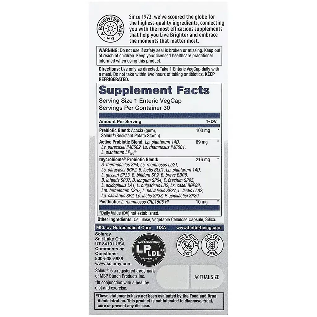 Комплекс пробіотиків Solaray Complete Probiotic Active 30 веганських капсул - фото 3