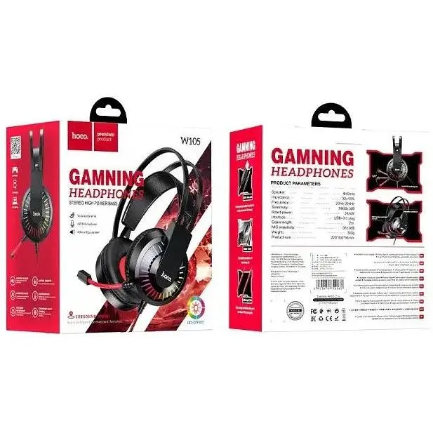 Ігрові геймерські навушники Hoco Gaming W105 з мікрофоном і LED RGB підсвіткою червоні - фото 6
