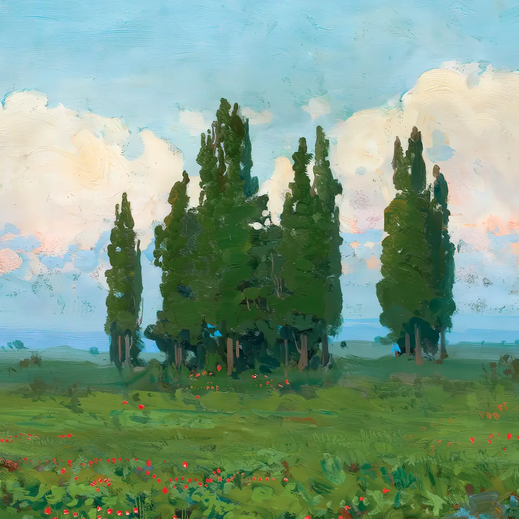 Інтер'єрна картина Пейзаж з кіпарисами, Труш Іван (1900), інтер'єрний декор, 48×60 см (id6942) - фото 4