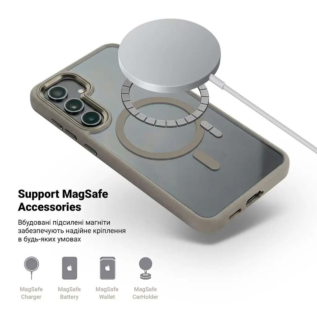 Чехол Samsung Galaxy S24 Plus 5G (SM-S926), Unit MagSafe, серый, прозрачный, магсейф, противоударный, магнитный, панель-накладка с поддержкой MagSafe, с поддержкой беспроводной зарядки, TPU+PC, защита всего корпуса, ударопрочный, ArmorStandart (ARM74866) - фото 4