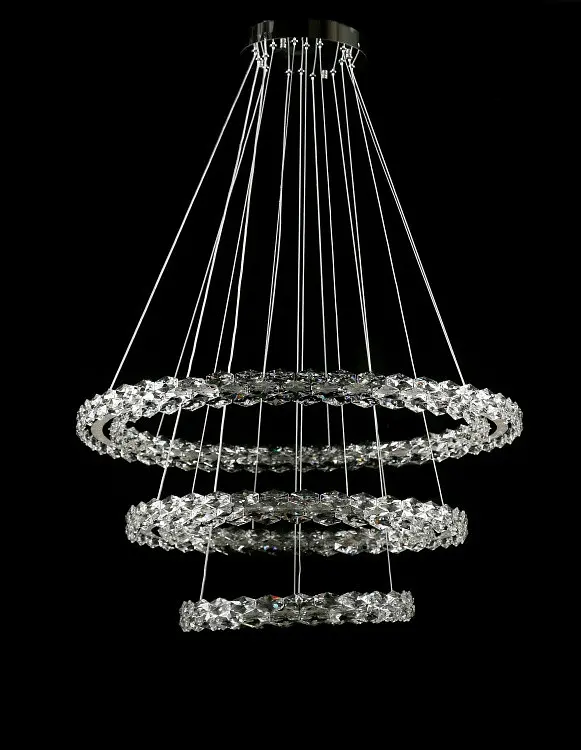 Триярусна хромована світлодіодна люстра Splendid Ray L33152/400+600+800/3 LED (CR) з кришталевими кільцями 40/60/80 см - фото 2