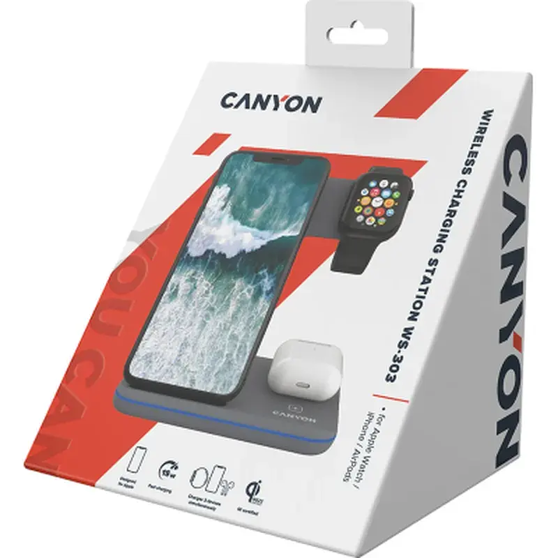 Зарядний пристрій Canyon WS-303, 3in1 Wireless Dark Grey (CNS-WCS303DG) - фото 7