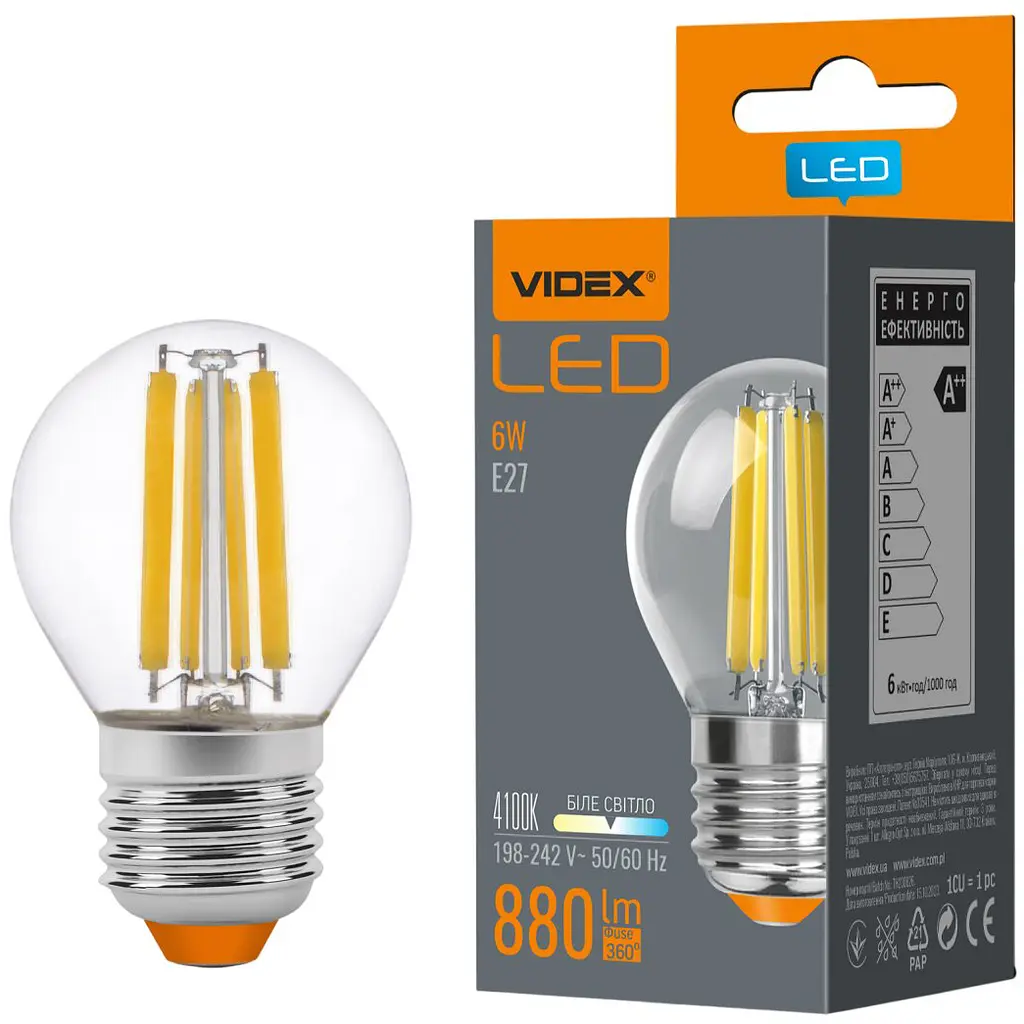 LED лампа Videx Filament G45F 6W E27 4100K (VL-G45F-06274)