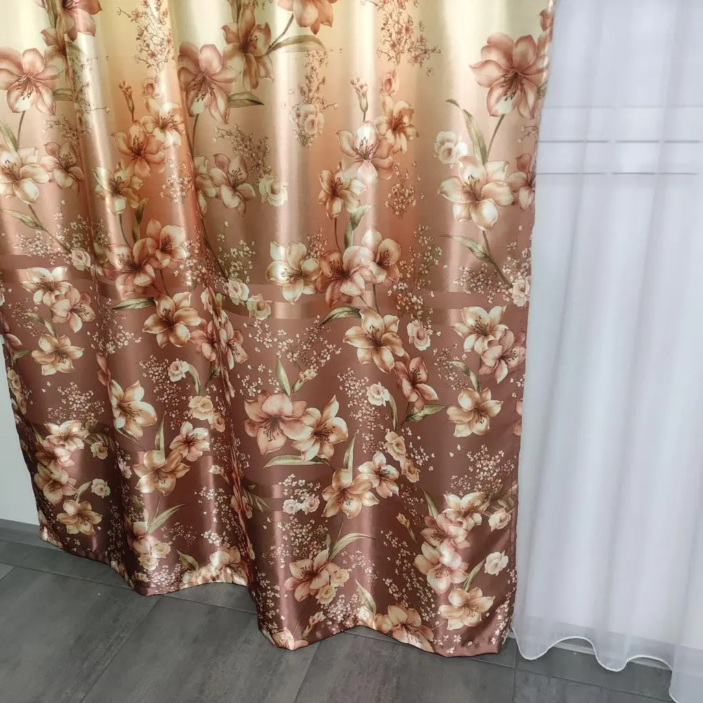 Атласні штори коричневого кольору з ліліями 150х270 ALBO pbe0052927 - фото 8