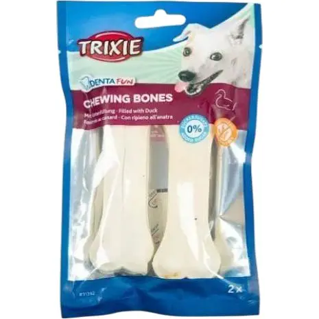 Ласощі для собак Trixie Denta Fun Duck Chewing Bones Кісточка для чищення зубів з качкою 12 см 120 г/2 шт.