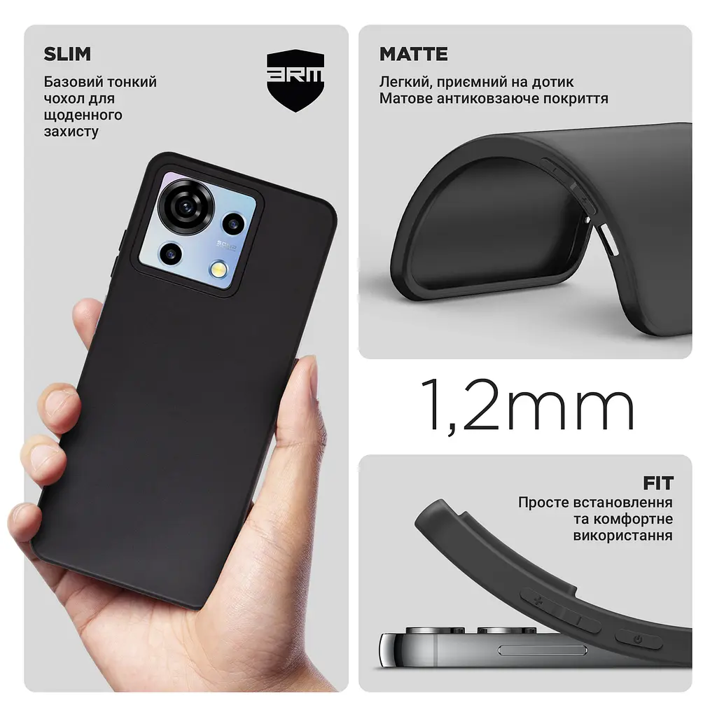 Чехол-накладка для смартфона ZTE Blade V50 Vita противоударный, силиконовый, термополиуретановый (ТПУ), с защитой камеры и корпуса, черный, защита всего корпуса, ArmorStandart (ARM70699) - фото 3