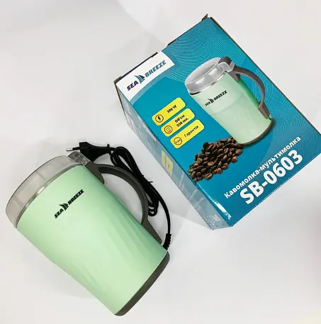 Электрическая кофемолка Sea Breeze SB-0603 для дома 300Вт роторный измельчитель кофейных зерен 500г Мятный - фото 3