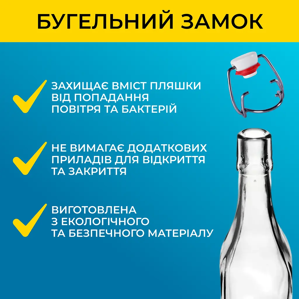 Пляшка Квадратна Бугельна, скляна (прозора) 1 л. з бугельною пробкою 12 шт. - фото 4