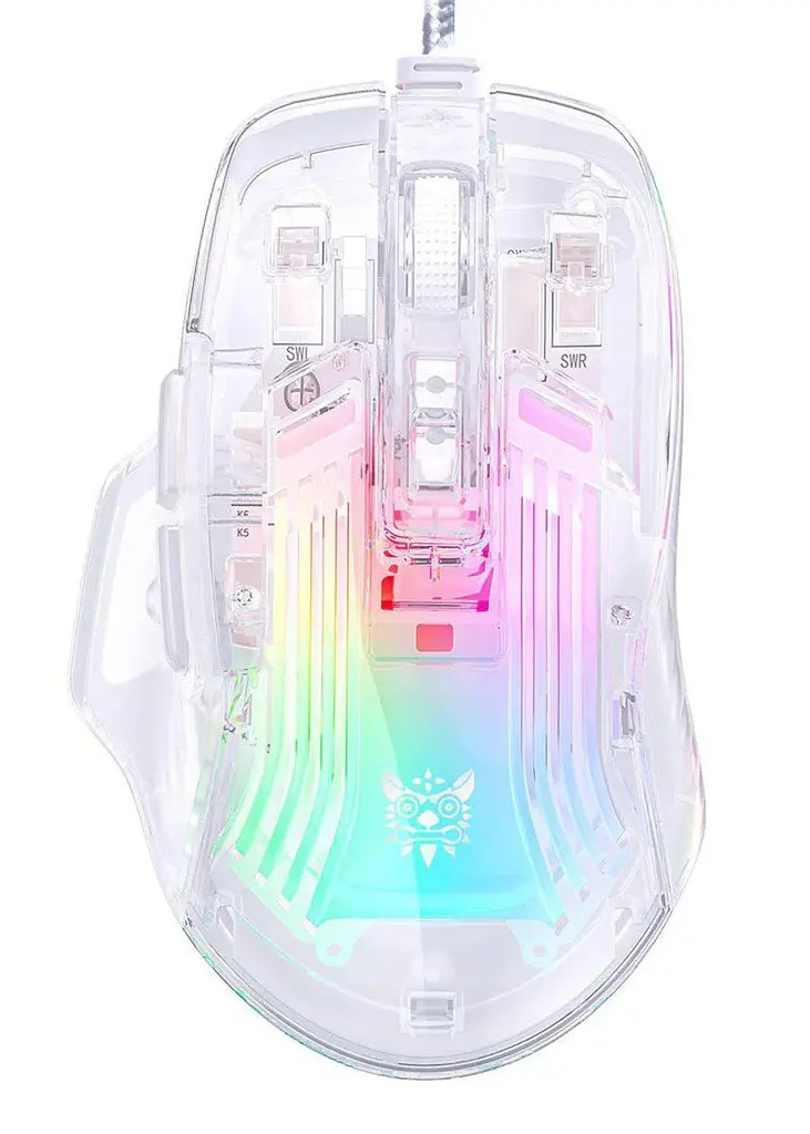 Компьютерная мышка Onikuma игровая проводная для ПК C93 RGB подсветка 12800 DPI для ноутбука прозрачный корпус - фото 2
