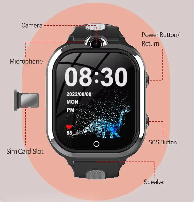 Дитячий смарт годинник M-23 з GPS, сім картою, камерою, прослушкою, кнопко SOS та водонепроникністю IP67 Рожевий - фото 9