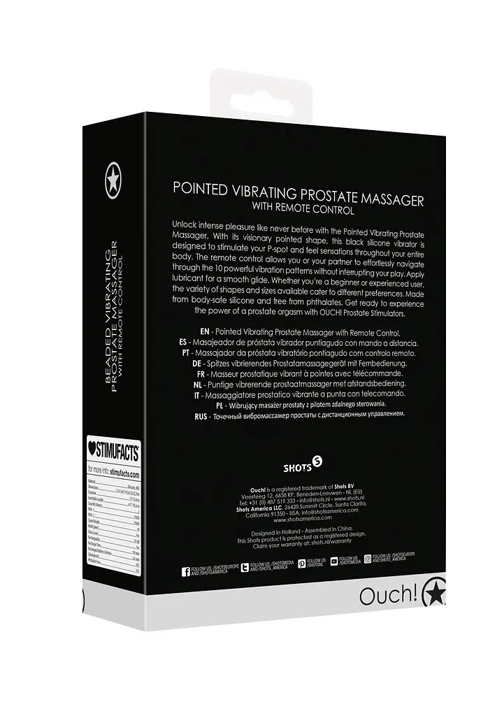 Стимулятор простати Ouch! Pointed Vibrating Prostate Massager, 13,3 см (чорний) - фото 3