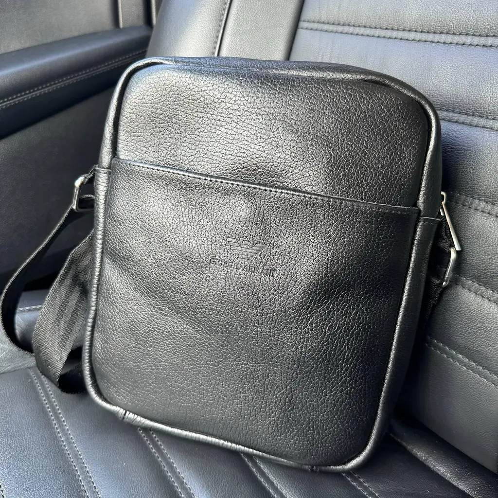 Сумка планшет чоловіча шкіряна через плече чорна (1608) - фото 8