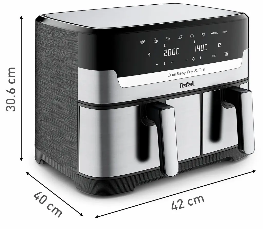 Мультипіч Dual EasyFry&Grill AirFryer, 2700Вт, чаша-5.2+3.1л, сенсорне керув., 2 чаши, гриль, Tefal kuh0015002 - фото 3