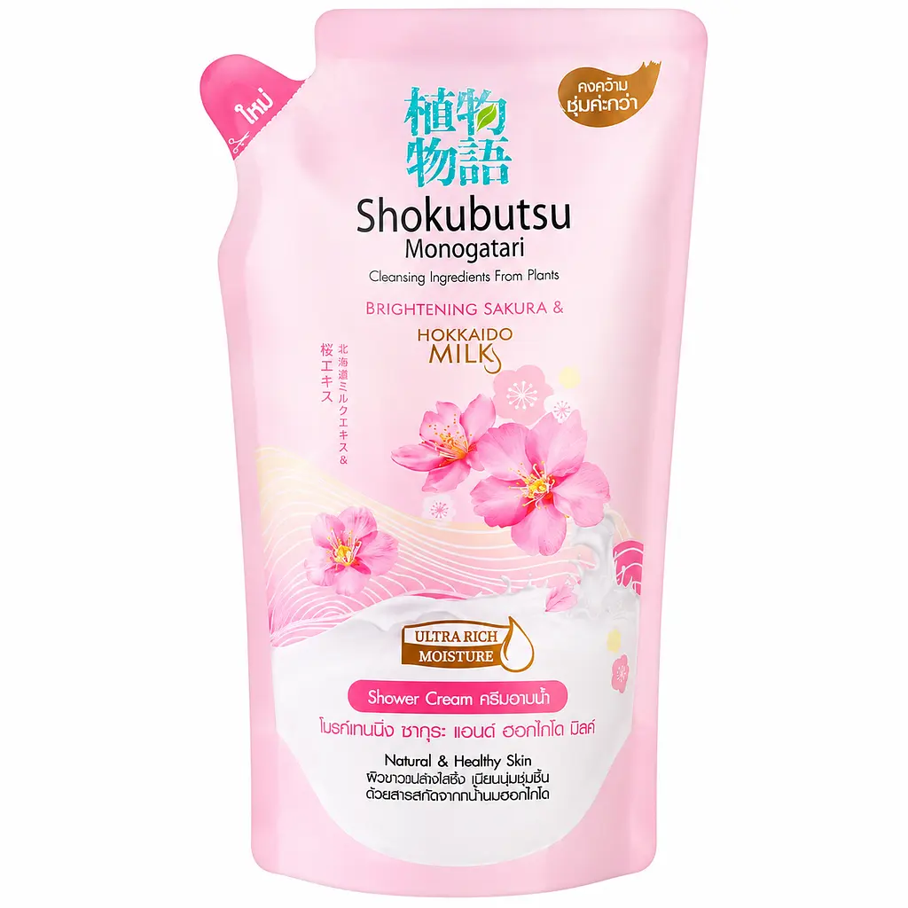 Крем-гель LION Shokubutsu Monogatari для душу Sakura & Hokkaido Milk запаска 500мл