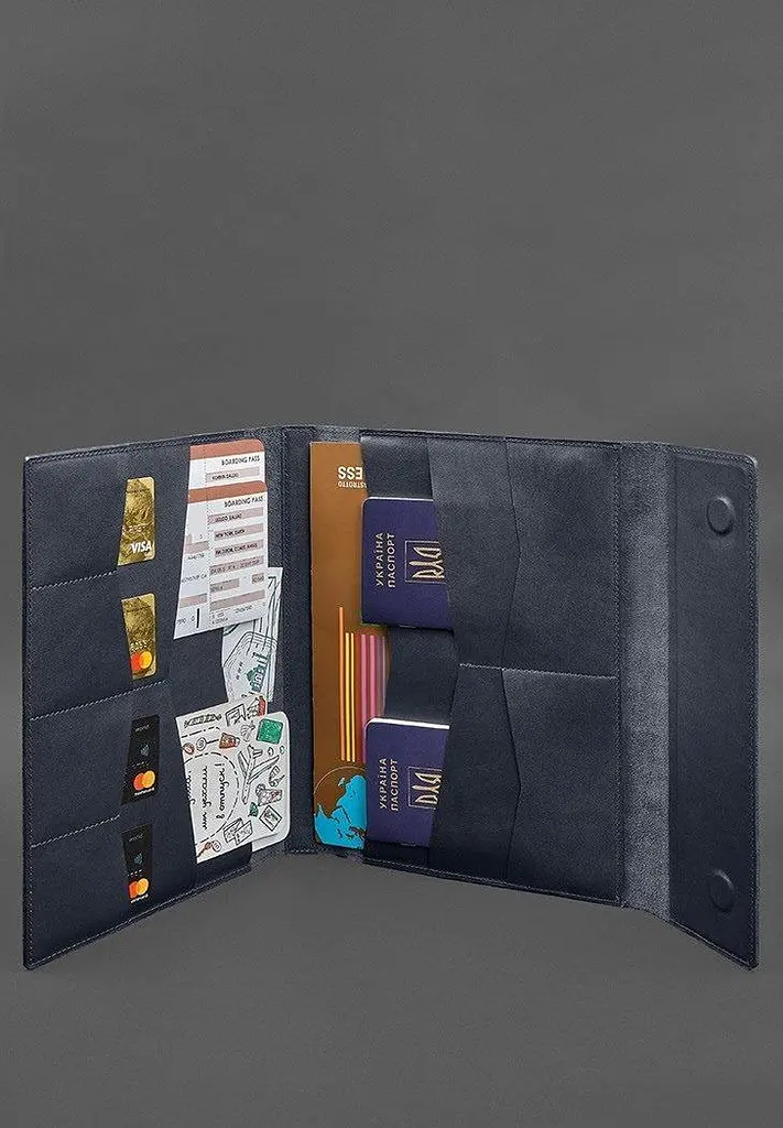 Шкіряна папка для документів "Сімейна" А4 Темно-синя - фото 3