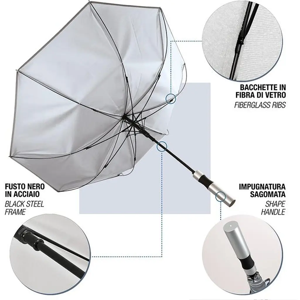 Зонтик-трость Perletti Reflecting с системой антивитер белый (P96014-04) - фото 6