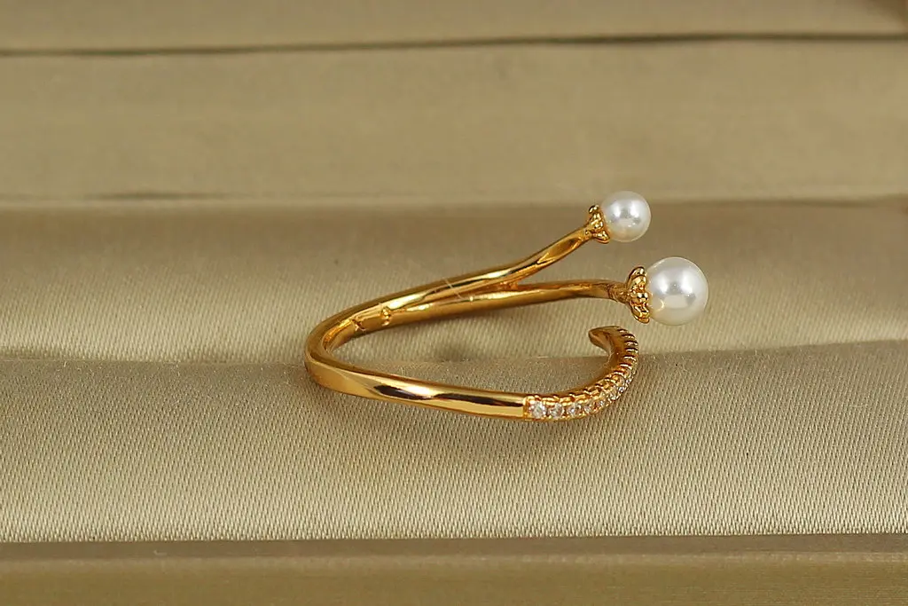 Кільце Xuping Jewelry розсувне дві маленькі перлини р 16+ золотисте - фото 2