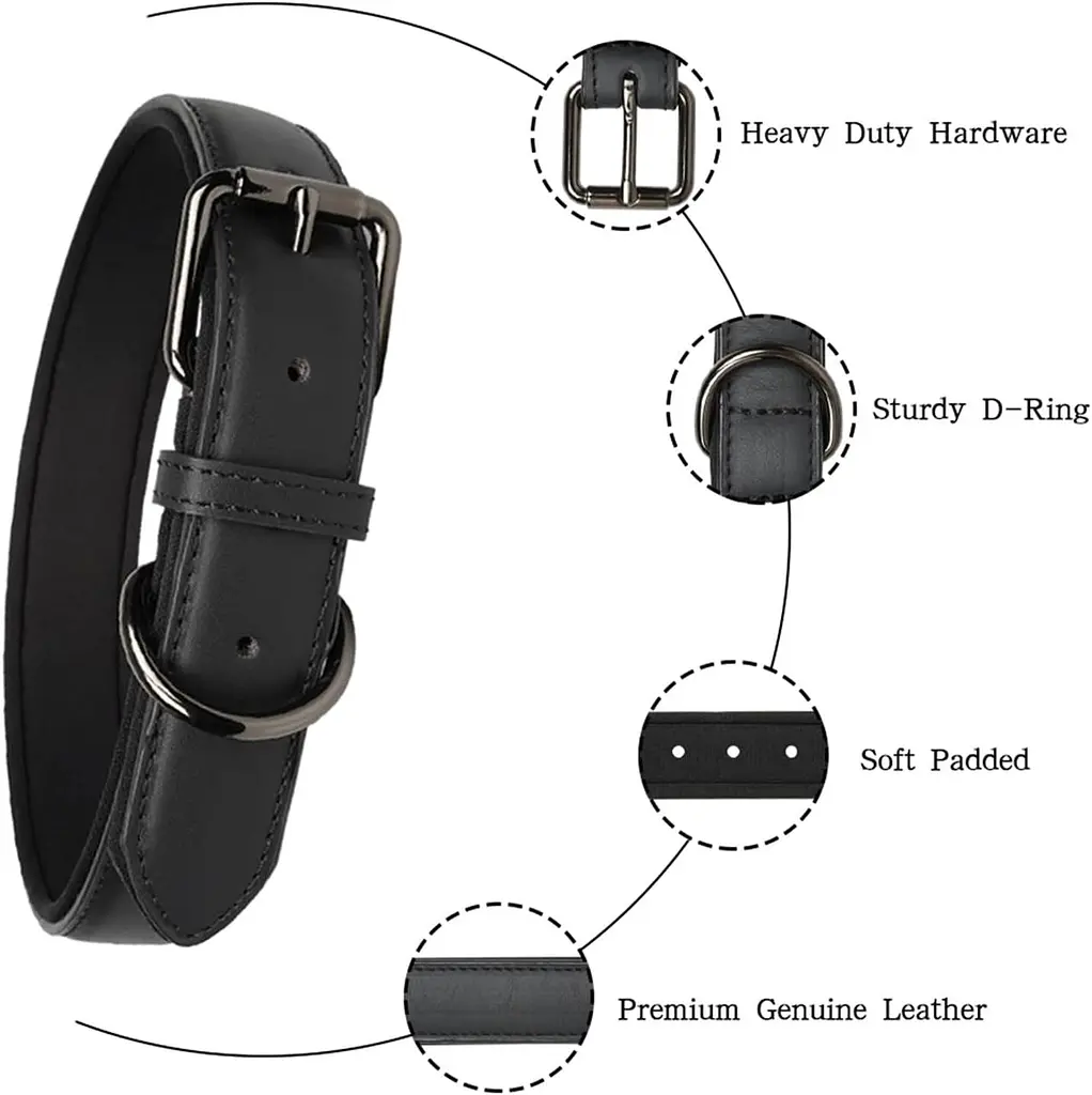 Ошейники для собак, кожаный средний маленький собака, мягкий кожаный ошейник для собак с кольцом D - фото 2