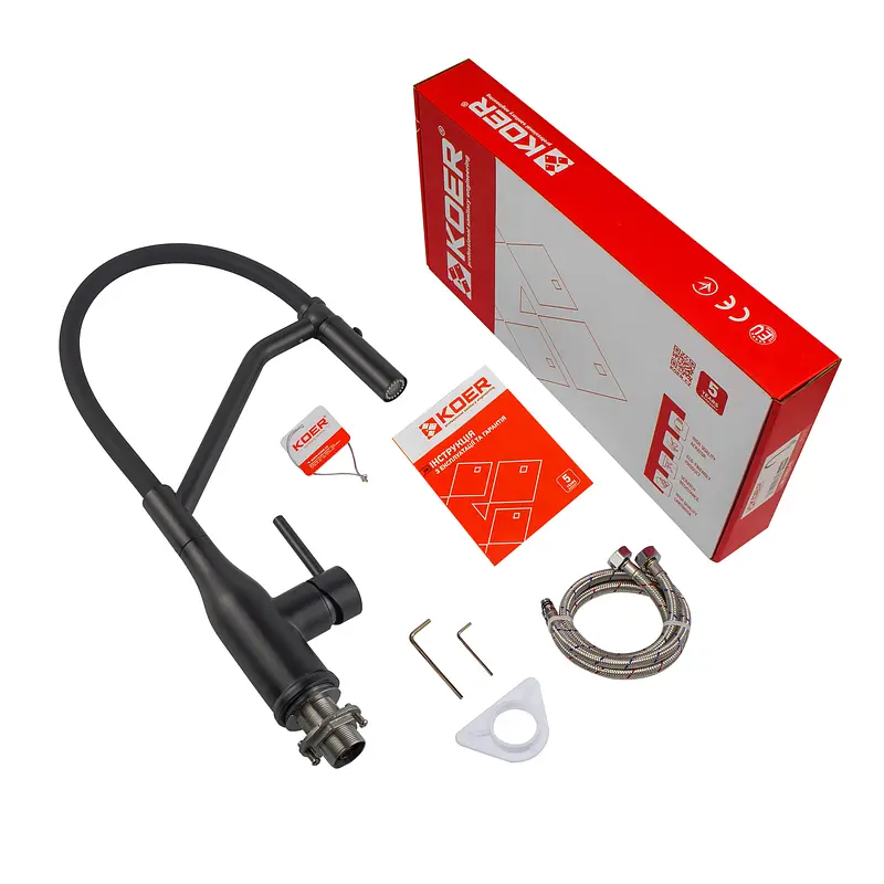 Смеситель для кухни Koer KI-70026-05 с черным силиконовым изливом KR5210 Черный матовый - фото 6