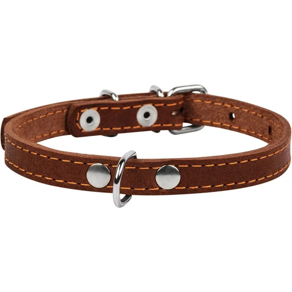 Ошейник одинарный Collar, кожа, 24-32х1,2 см, коричневый - фото 2