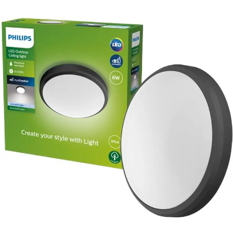 Світильник Philips Doris Outdoor Ceiling 6W 40K Black IP54 HV для вуличного використання чорний (929003190901) - фото 3