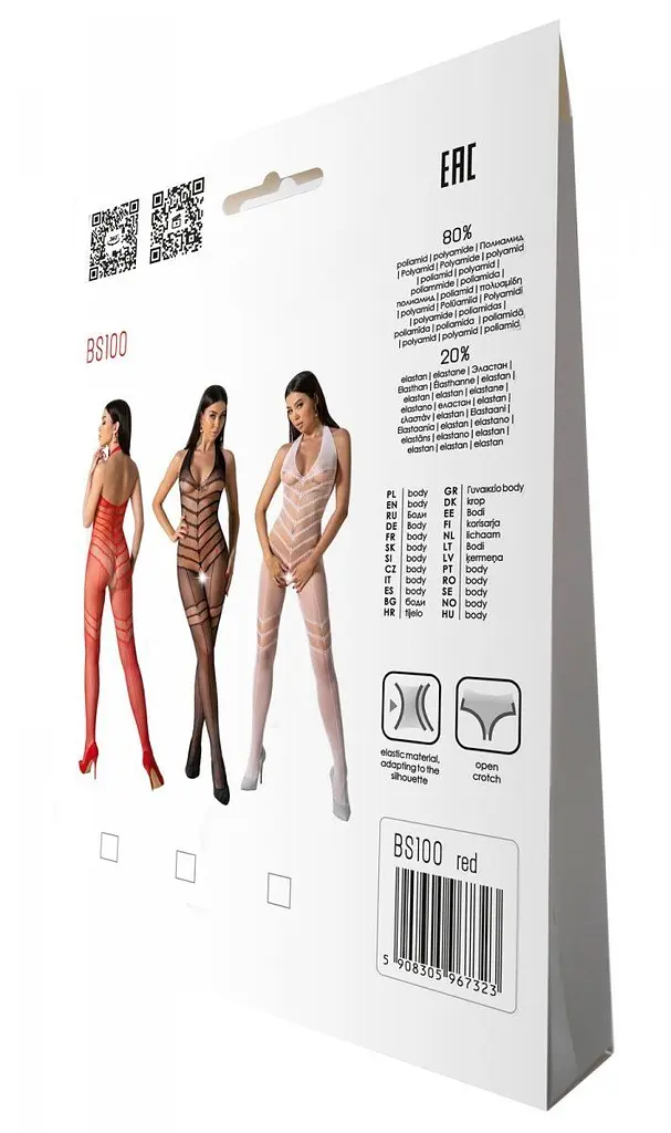 Бодістокінг з плетінням на животику Passion BS100 One Size, red, декоративний шов, з доступом - фото 7