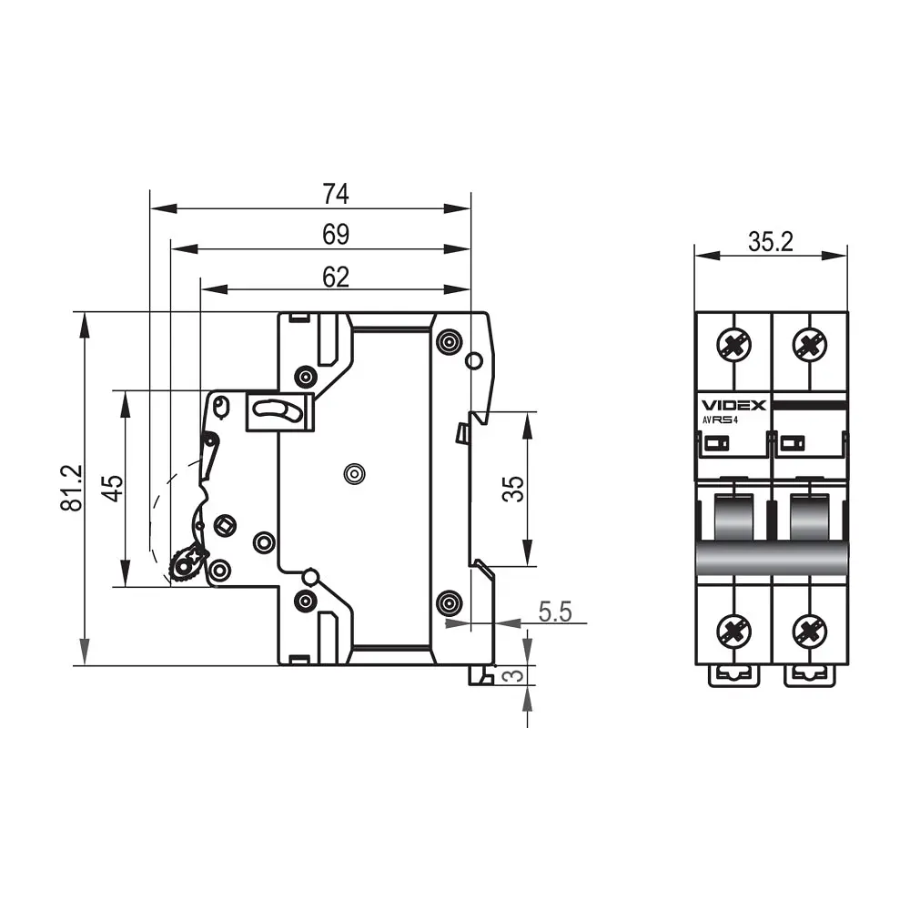 Автоматичний вимикач RS4 2п 6А С 4,5кА VIDEX RESIST VIDEX (26513-000) - фото 4
