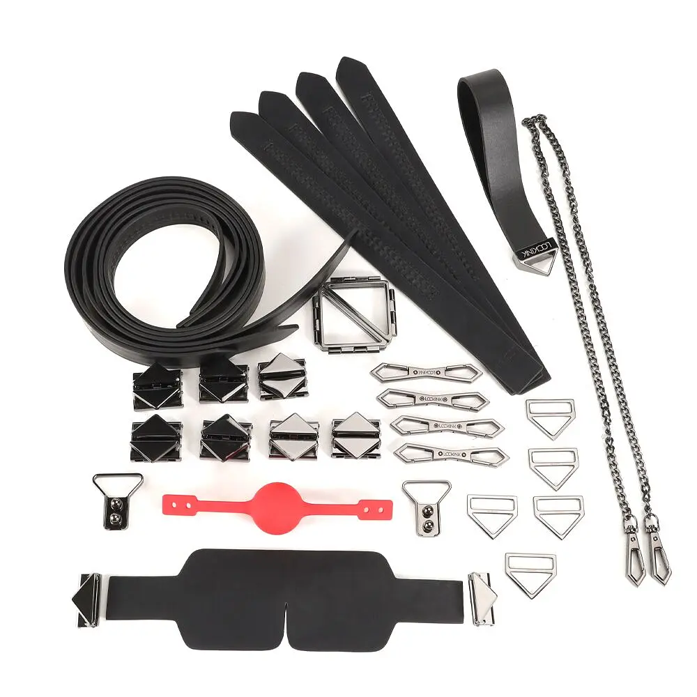 БДСМ-набір LOCKINK Bondage & Restraint Set, чорний, натуральна шкіра, фіксатори, маска, кляп - фото 2