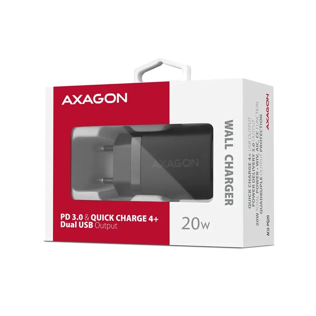 Зарядний пристрій AXAGON 1xUSB QC3.0 + 1xUSB-C PD20W black (ACU-PQ20) - фото 3