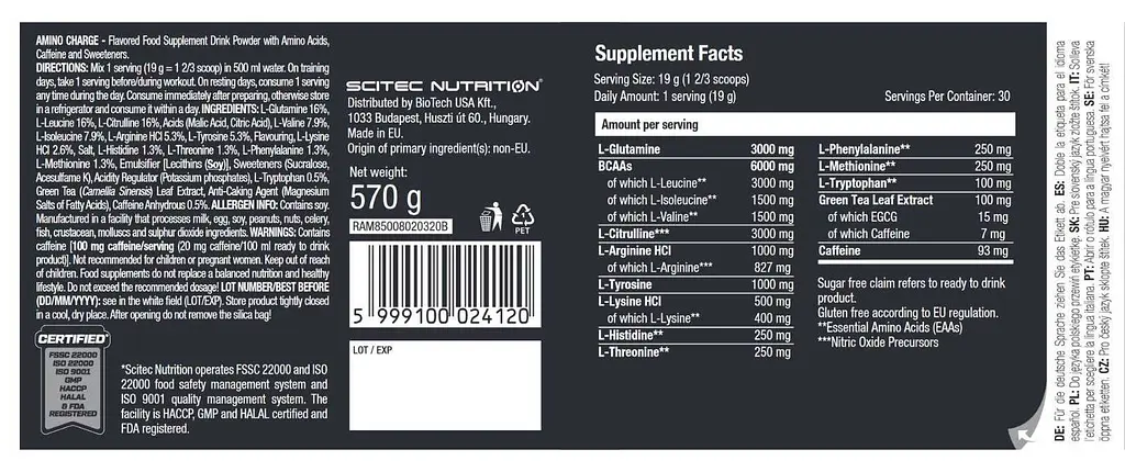 Амінокислоти Scitec Nutrition Amino Charge Абрикос 570 г - фото 2