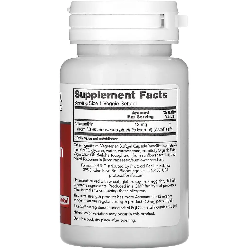 Астаксантин Protocol for Life Balance Astaxanthin підвищена сила 12 мг 60 рослинних гелевих капсул - фото 2