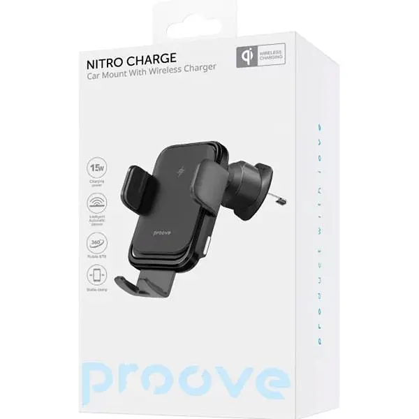 Автотримач із бездротовою зарядкою Proove Nitro Charge 15W Matte Black (WHNC15002005) [166255] - фото 7