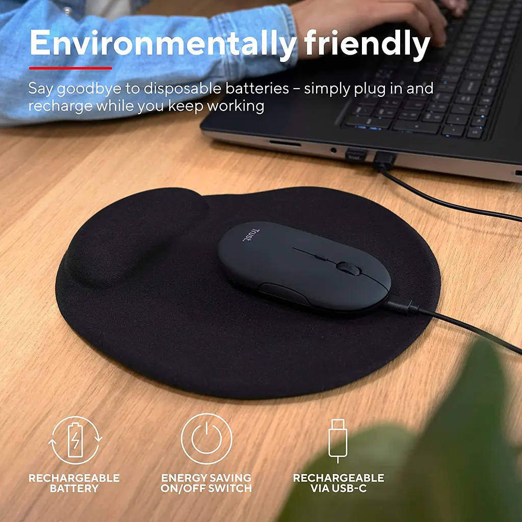 Trust Миша Puck Rechargeable Ultra-Thin BT WL Silent Black - фото 10