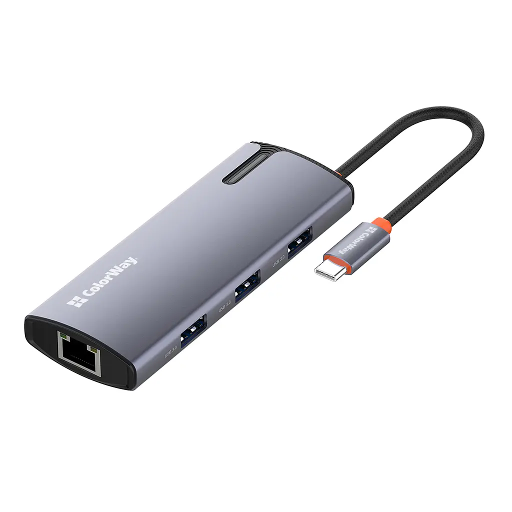 Порт-реплікатор ColorWay Docking Station USB-C 6-в-1 Type C PD 100W/USB3.0х3/USB2.0/RJ45 (CW-HUB03) - фото 3