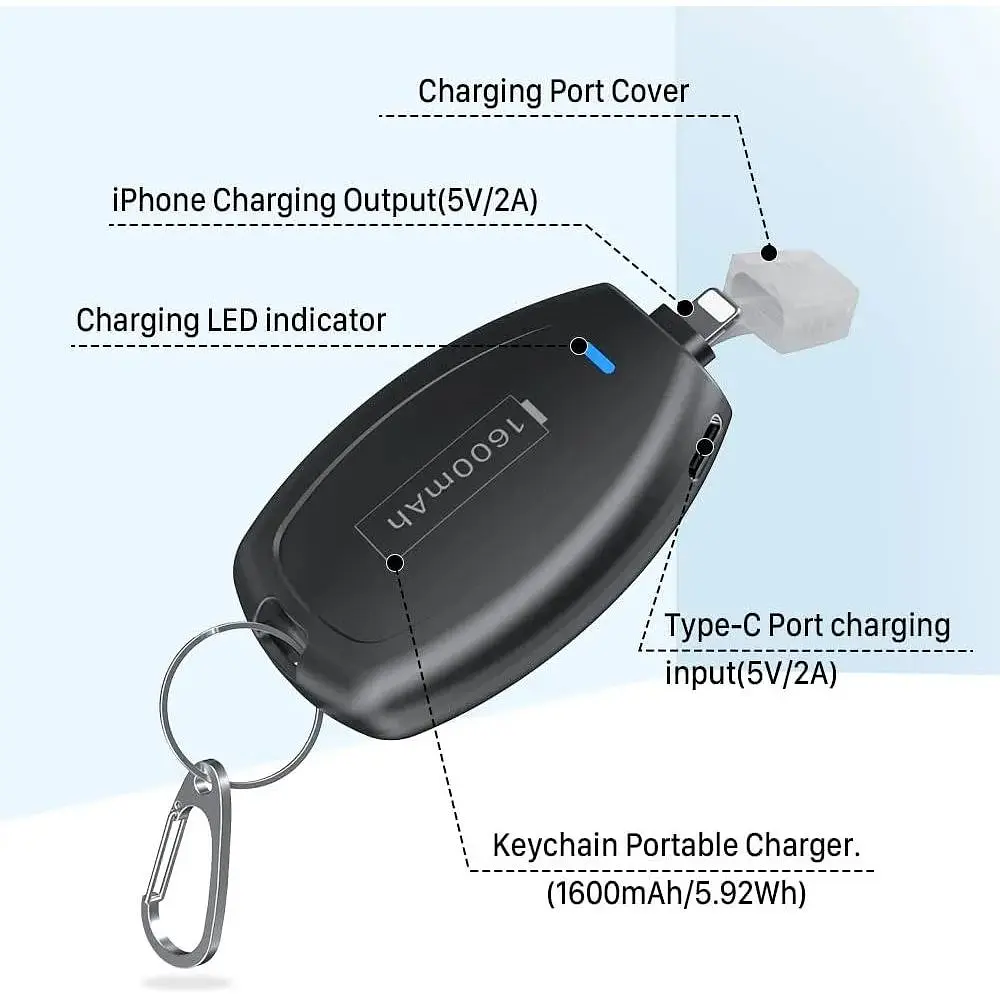 Портативное зарядное устройство-брелок Huaeng Mini Power Emergency Pod для iPhone, 1600 мАч 2 шт. - фото 3
