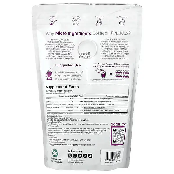 Колаген Multi Collagen Peptides 454 g Micro Ingredients vit0005677 - фото 2