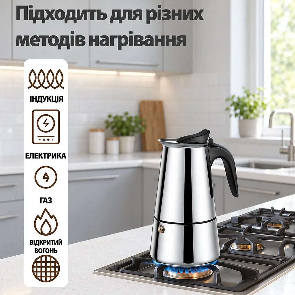 Гейзерна кавоварка A-Plus на 6 чашок 420 мл із нержавіючої сталі срібляста 88632 - фото 7